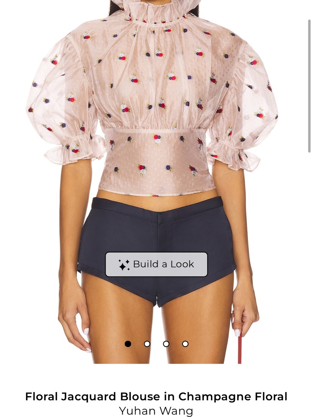 Sheer Peach Ruffle-Neck Floral Dot Blouse